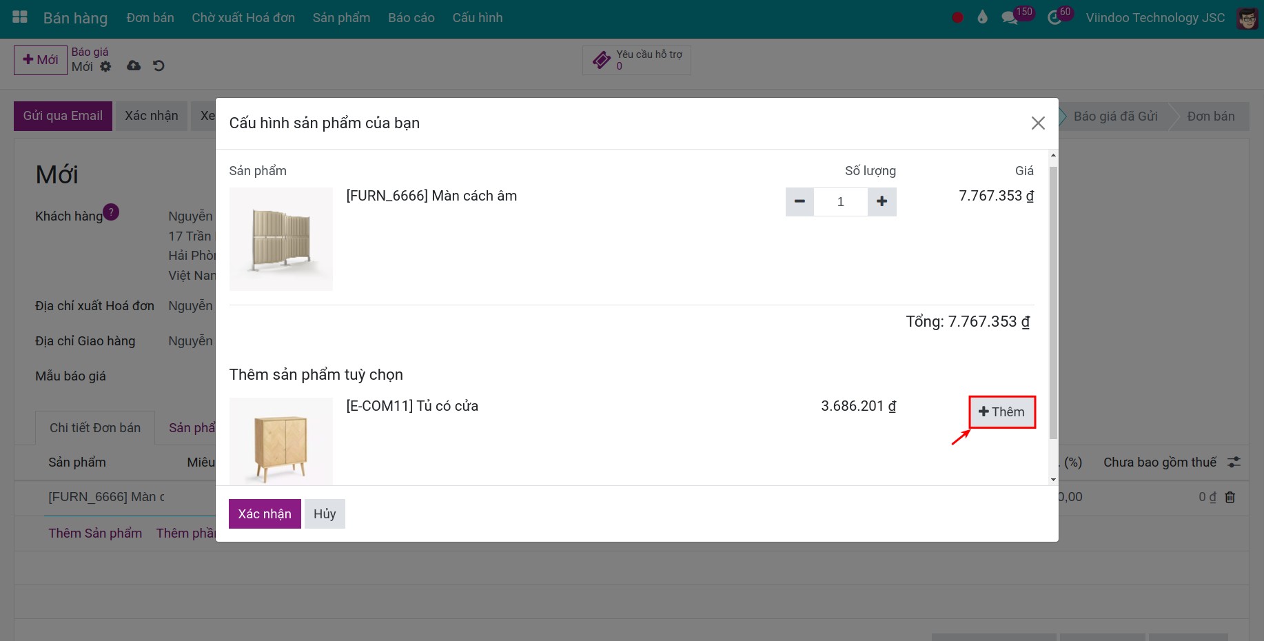 Sử dụng sản phẩm tùy chọn trong bán hàng - Viindoo.