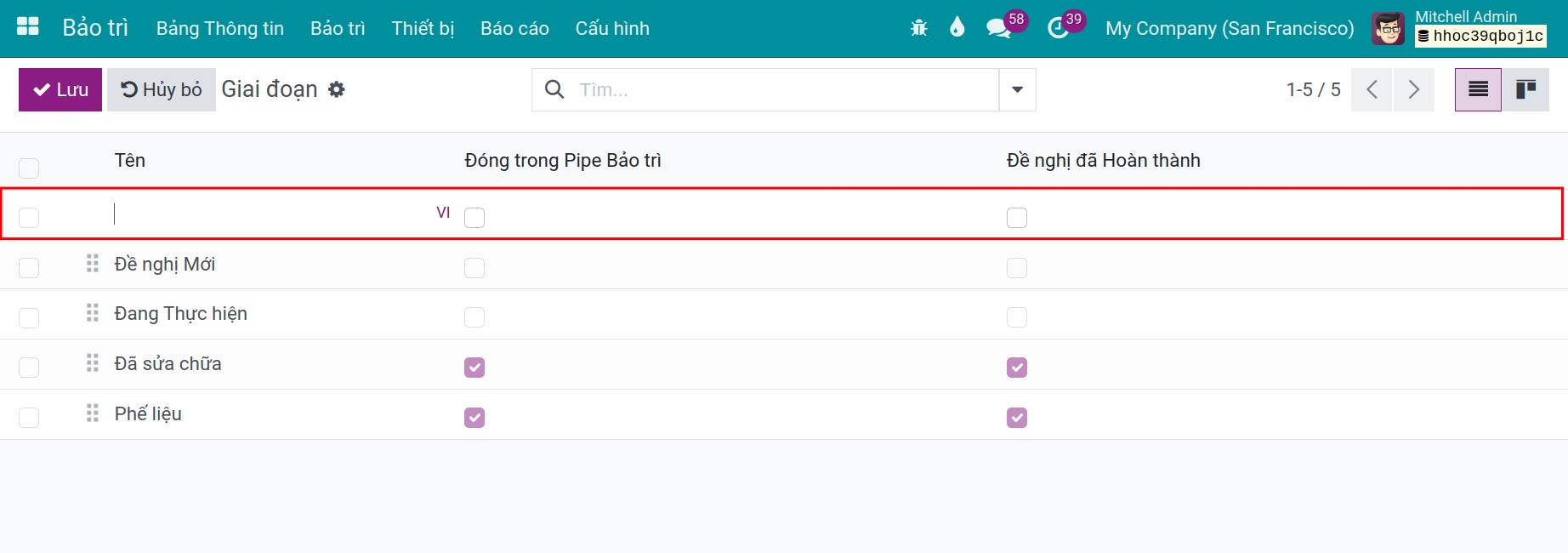 Thiết lập giai đoạn bảo trì