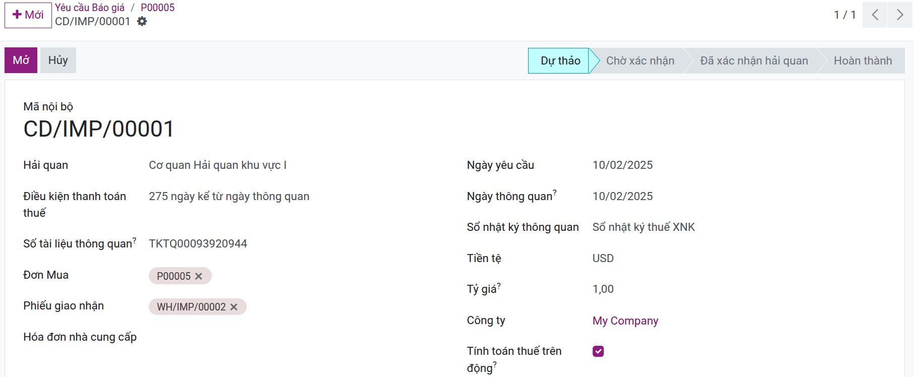 Thông tin chung trên tờ khai - Quản lý xuất nhập khẩu Viindoo
