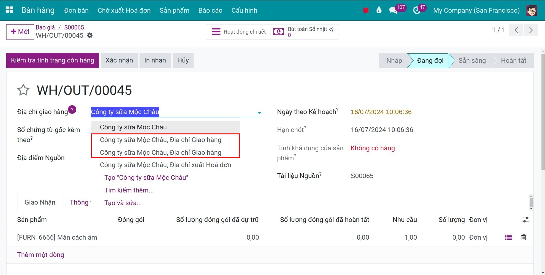 Địa chỉ xuất hóa đơn và địa chỉ giao hàng trong đơn bán Viindoo