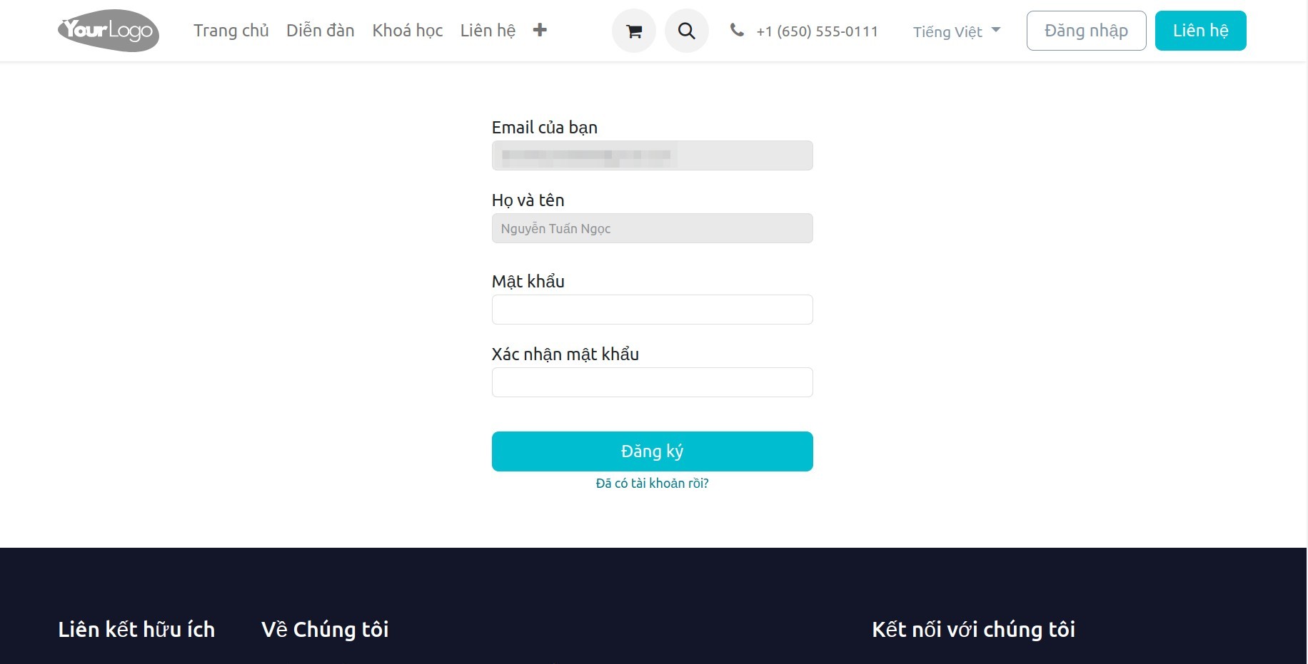 Thiết lập mật khẩu cho tài khoản