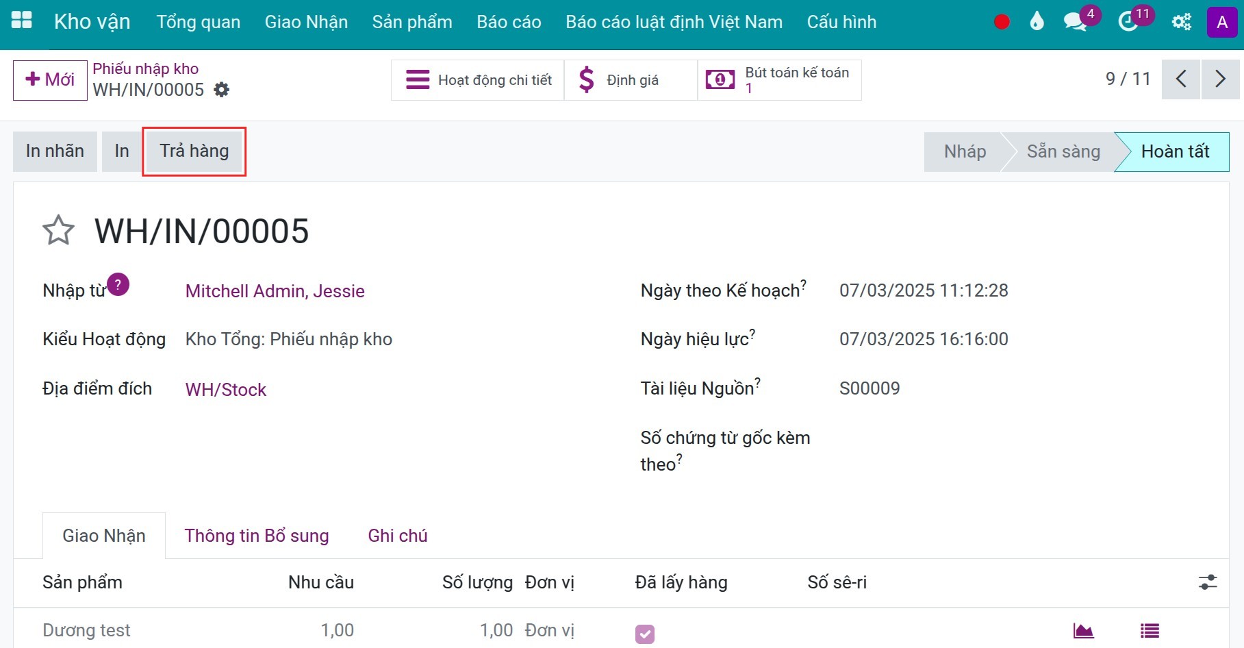 Trả lại hàng cho Nhà cung cấp