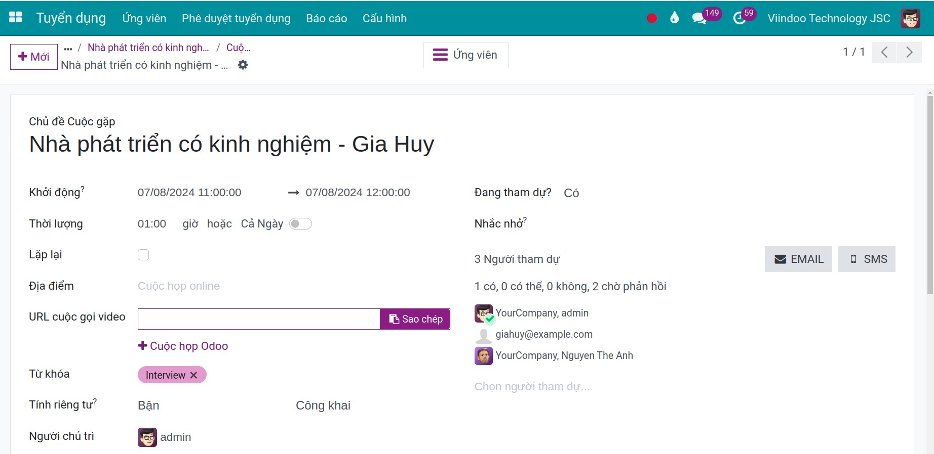 Tạo buổi phỏng vấn với ứng viên