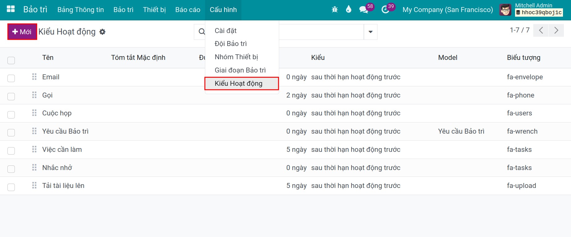 Thiết lập kiểu hoạt động