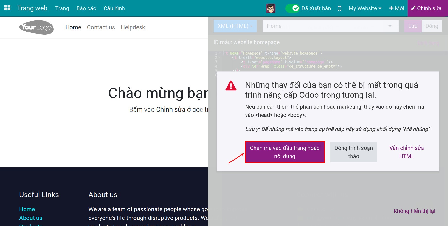 Inject code in header or body