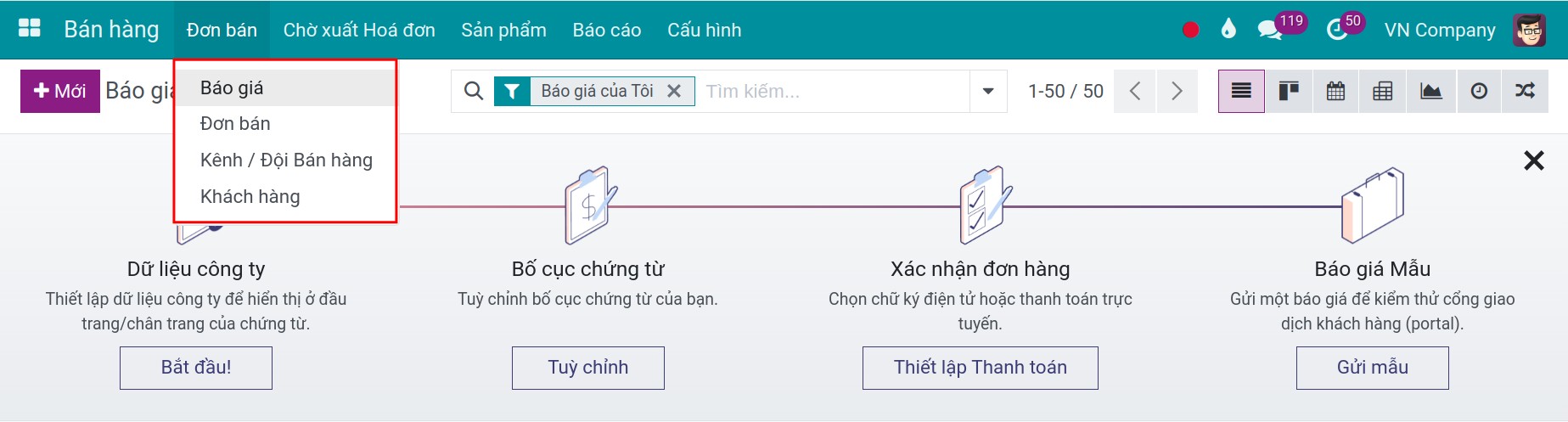 Đơn bán trong ứng dụng bán hàng - Viindoo