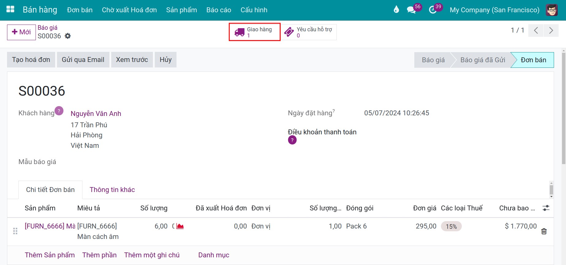 Kiểm tra phiếu giao hàng trong Phần mềm quản lý kho của Viindoo