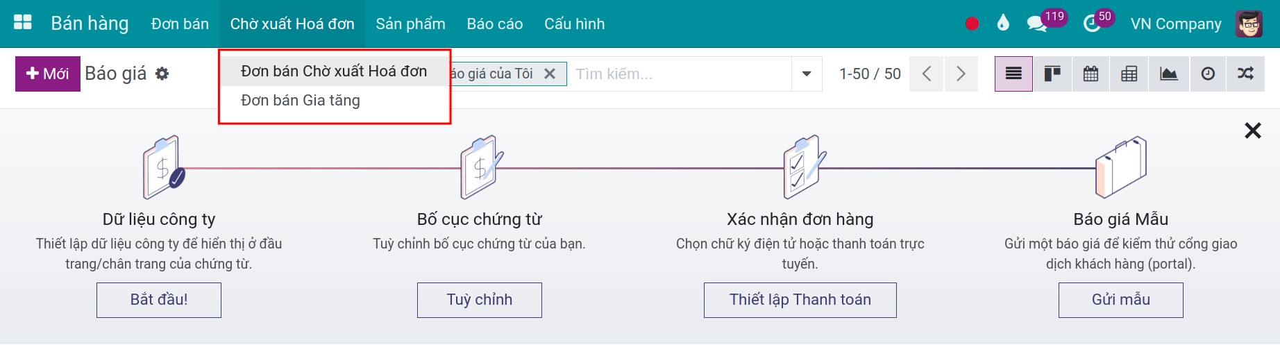 Chờ xuất hóa đơn trong ứng dụng bán hàng - Viindoo