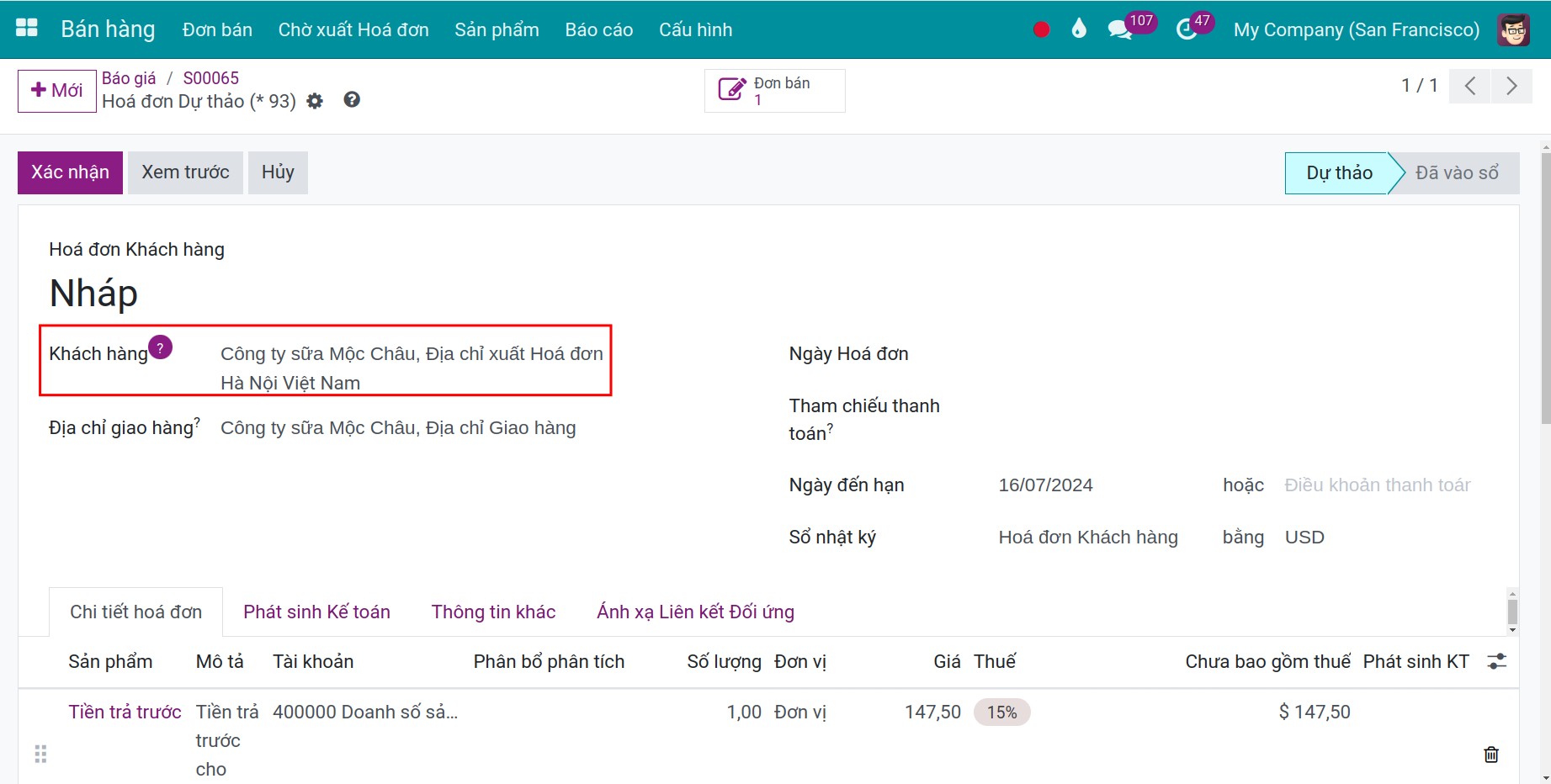 Địa chỉ xuất hóa đơn và địa chỉ giao hàng trong đơn bán Viindoo