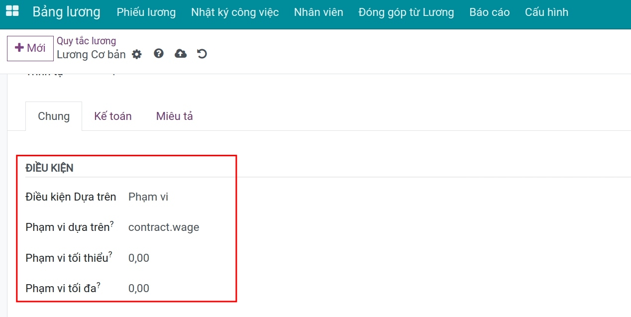 Kiểu điều kiện tính toán Phạm vi Quy tắc lương Bảng lương Viindoo