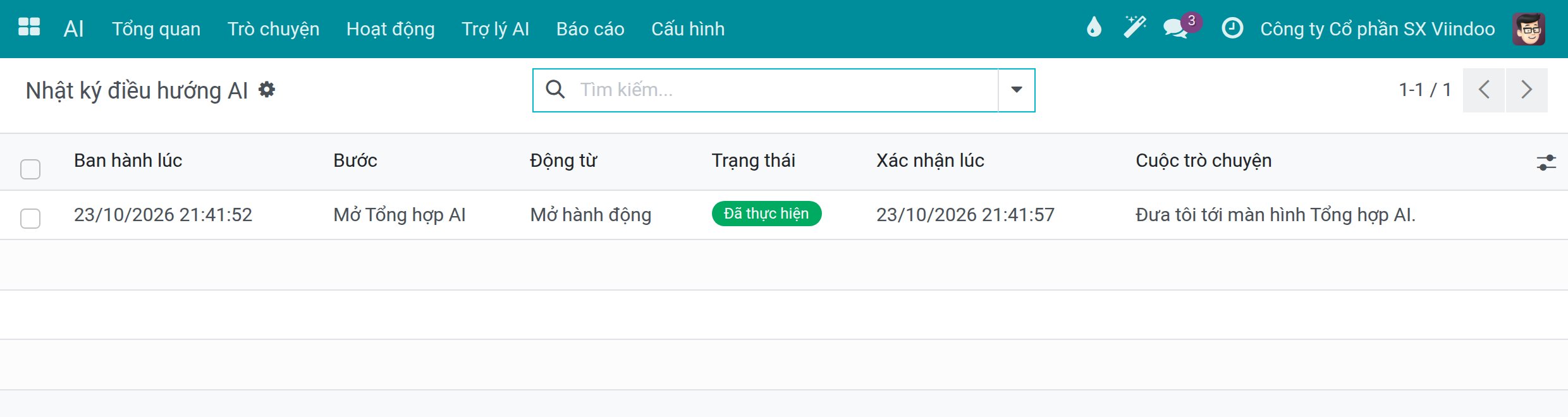 Nhật ký điều hướng AI với một bước đã thực hiện và cuộc trò chuyện của nó