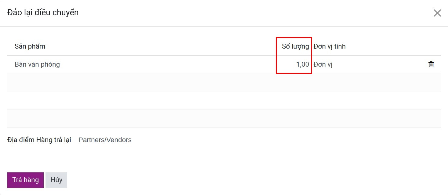 nút trả hàng trên cửa sổ trả hàng