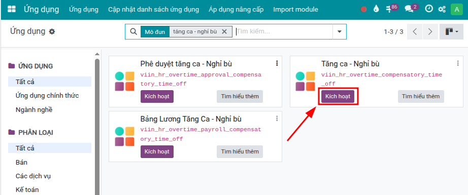 cài đặt tăng ca - nghỉ bù
