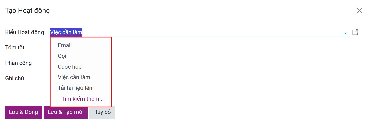 Chọn kiểu hoạt động