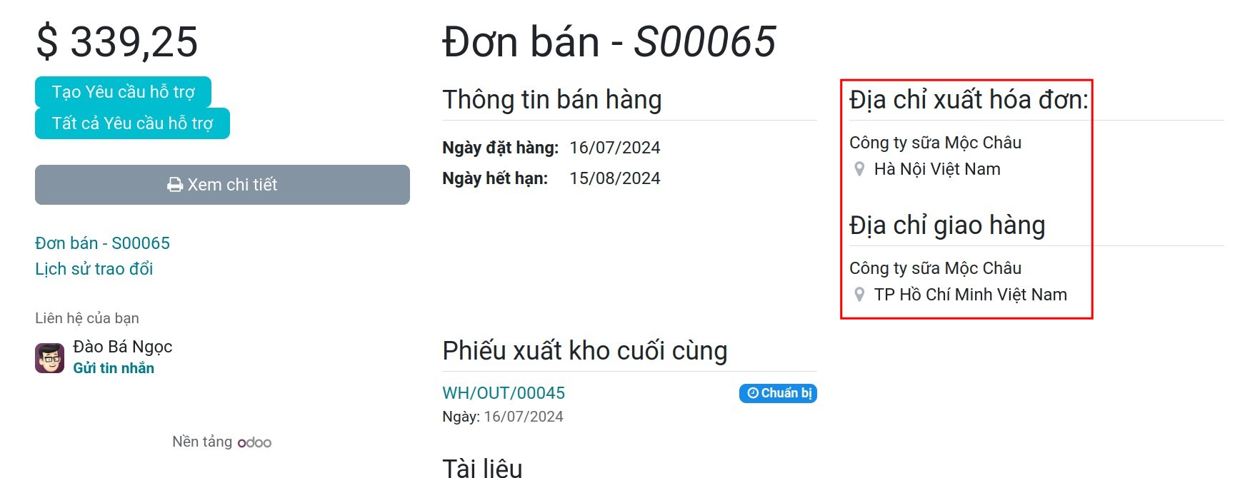Hiển thị các loại đại chỉ trên phiếu giao hàng và hóa đơn Viindoo