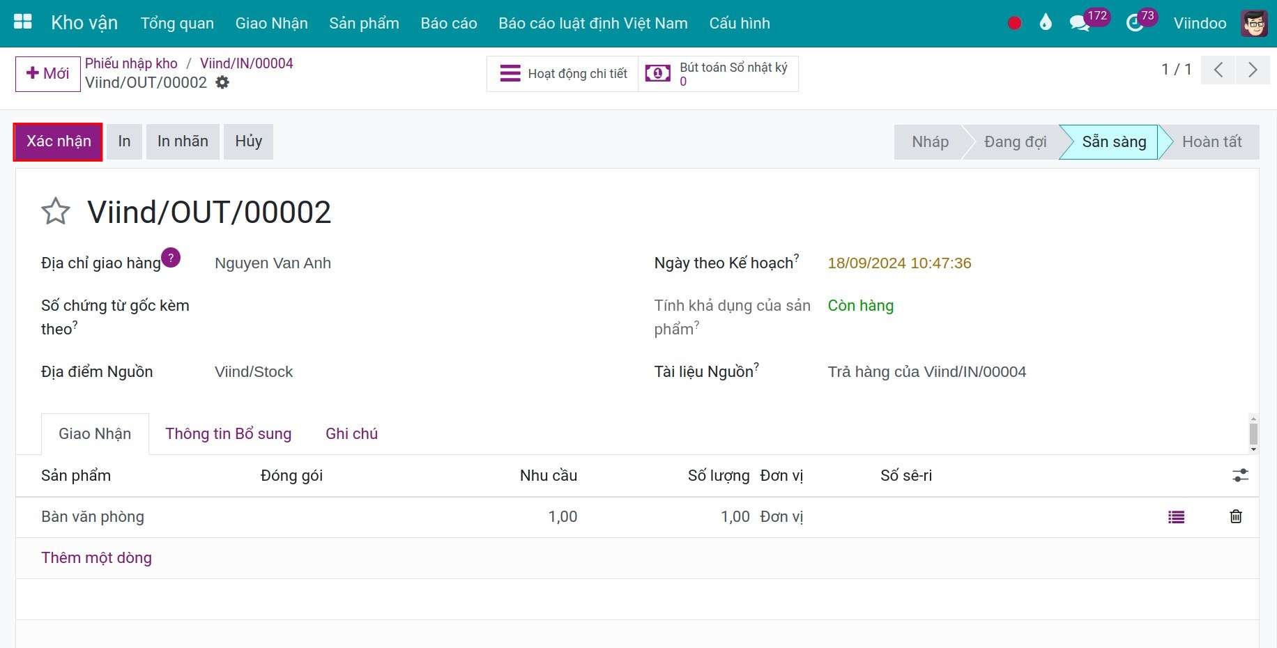 Phiếu trả hàng cho nhà cung cấp