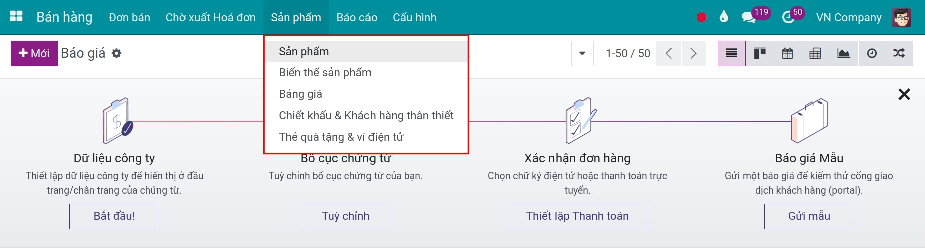 Sản phẩm trong ứng dụng bán hàng - Viindoo