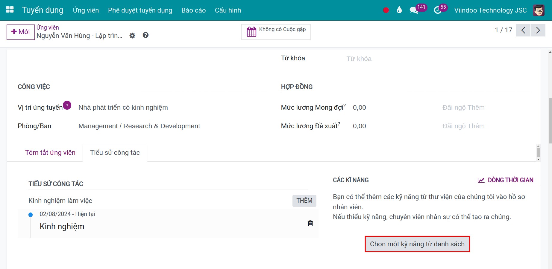 Tạo bản ghi mới cho kỹ năng