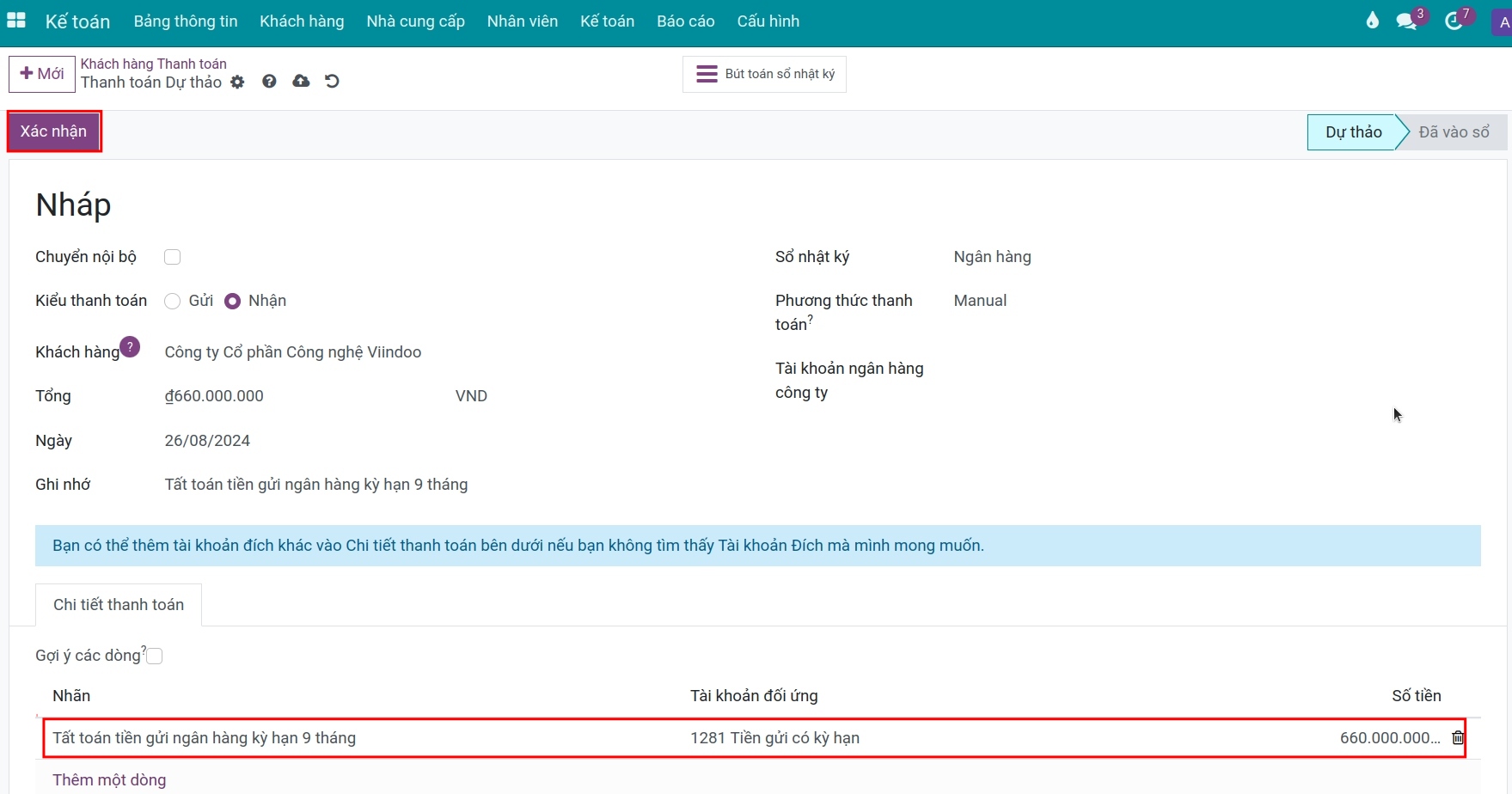 Tất toán tiền gửi có kỳ hạn