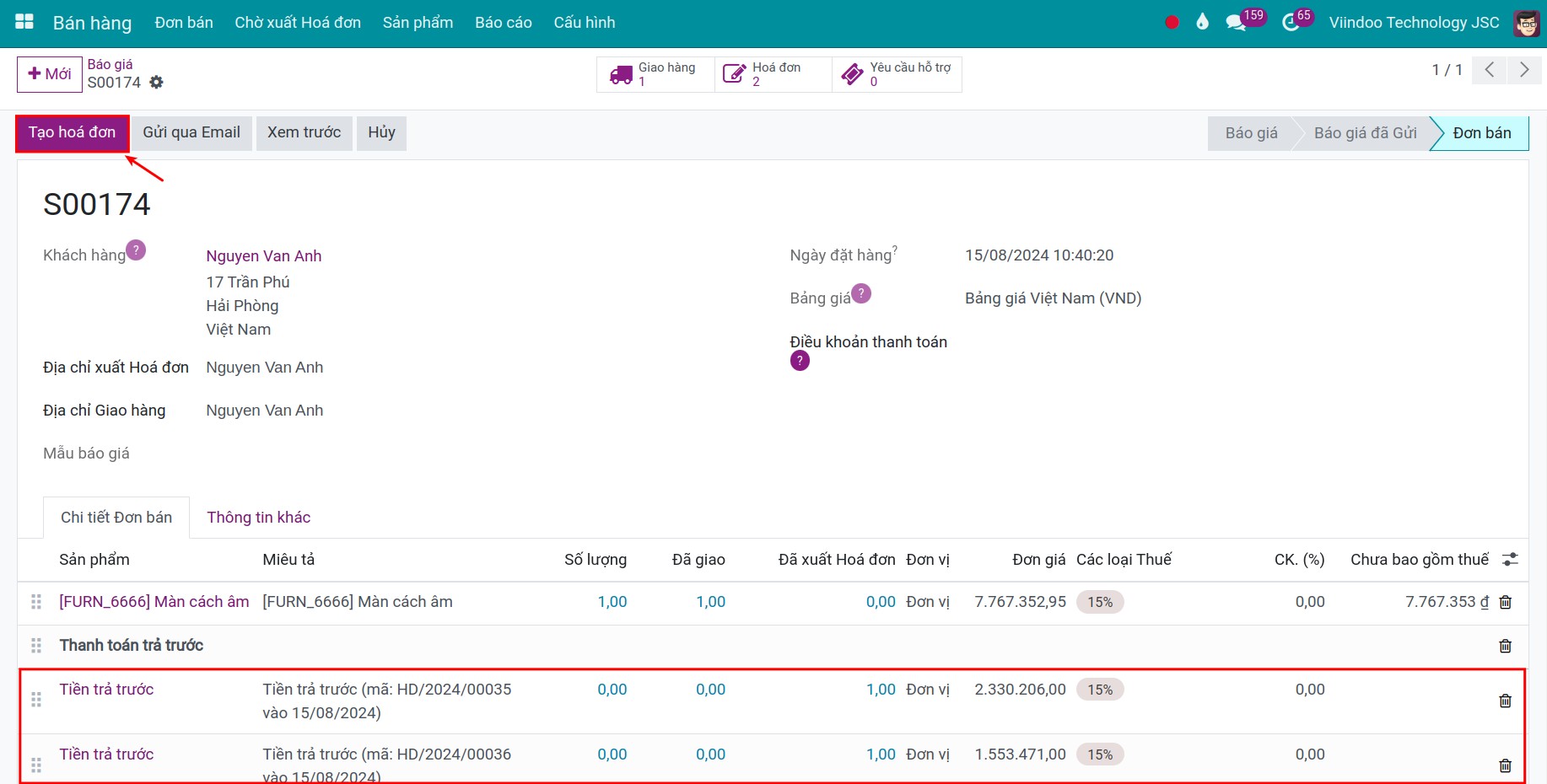 Tạo hóa đơn bán hàng cho phần còn lại