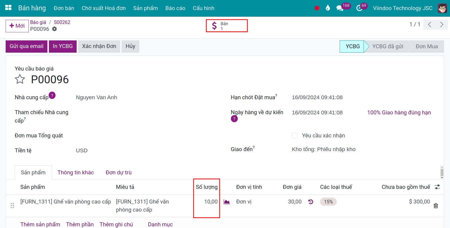 Yêu cầu báo giá MTO tuyến cung ứng Kho Viindoo
