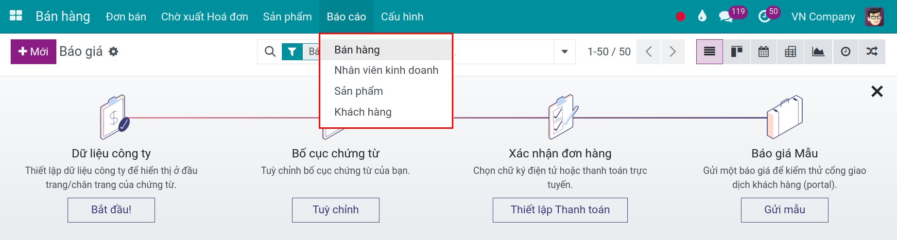 Báo cáo trong ứng dụng bán hàng - Viindoo