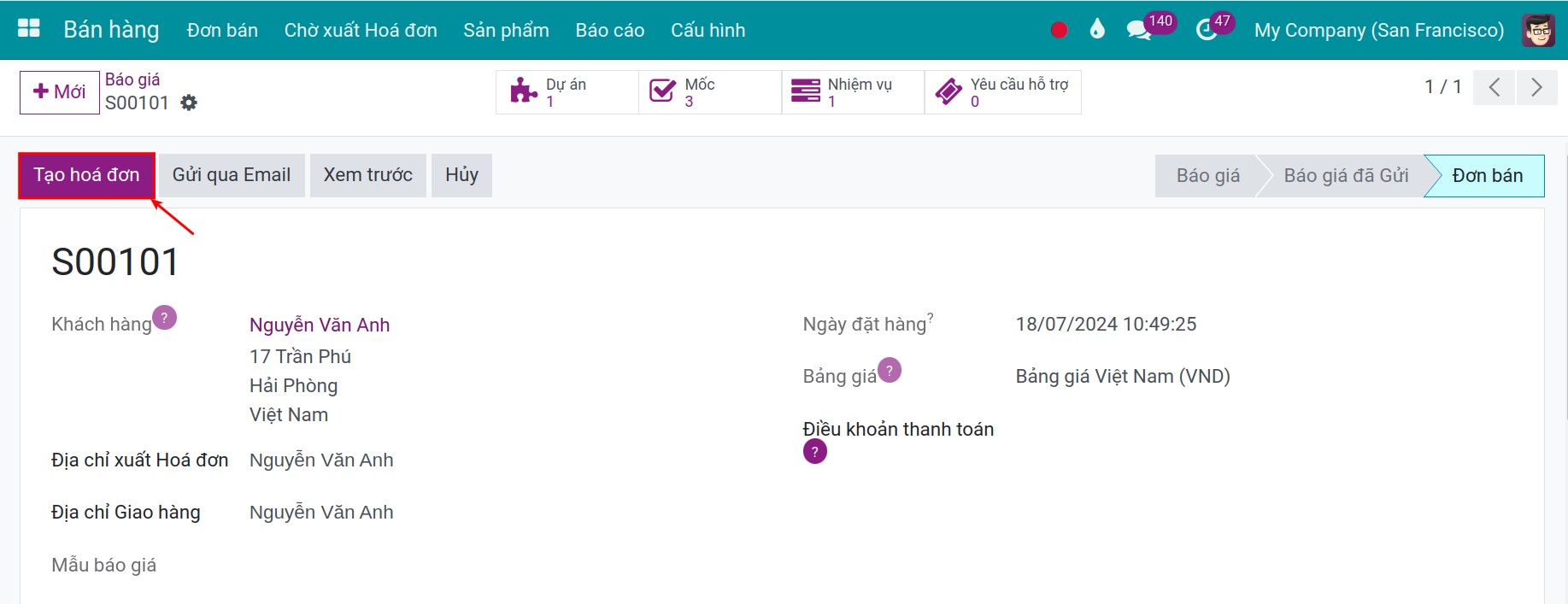Nút tạo hóa đơn