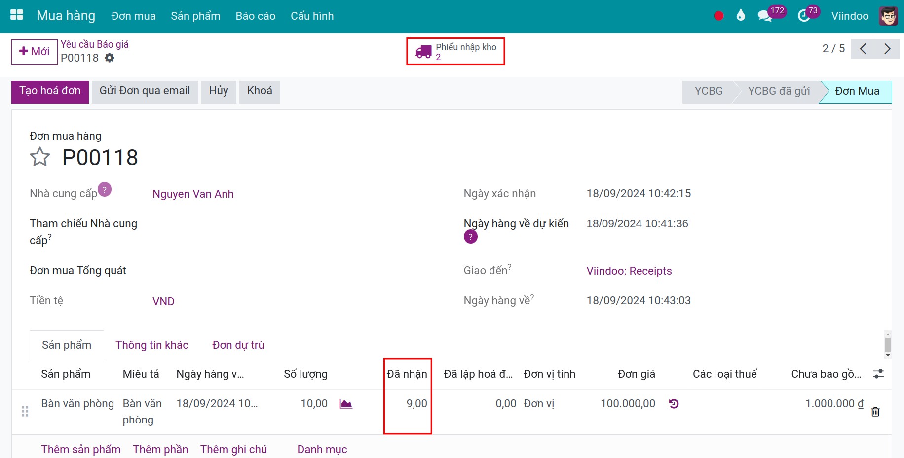 Cập nhật số lượng sản phẩm trên đơn mua