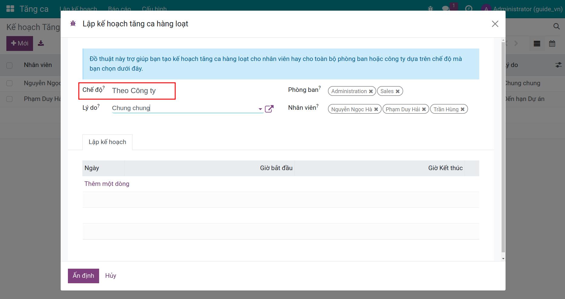 Chế độ theo phòng ban