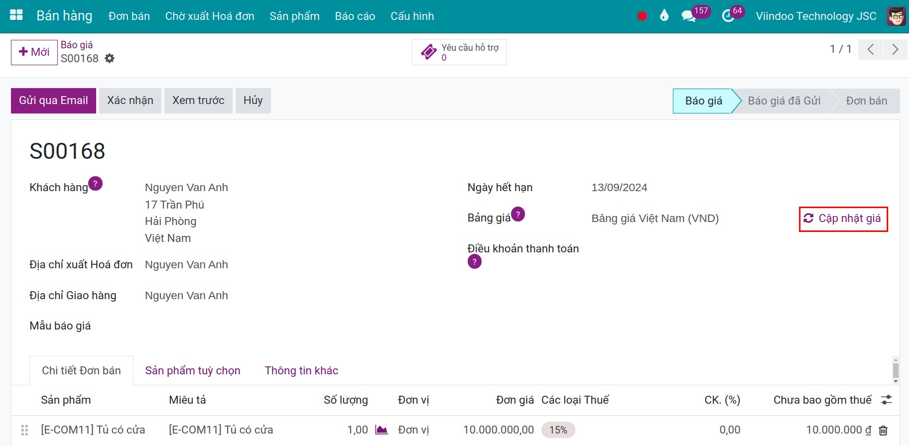 Cập nhật bảng giá