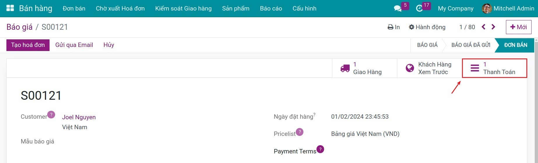 Ghi nhận thông tin phiếu thanh toán - Viindoo