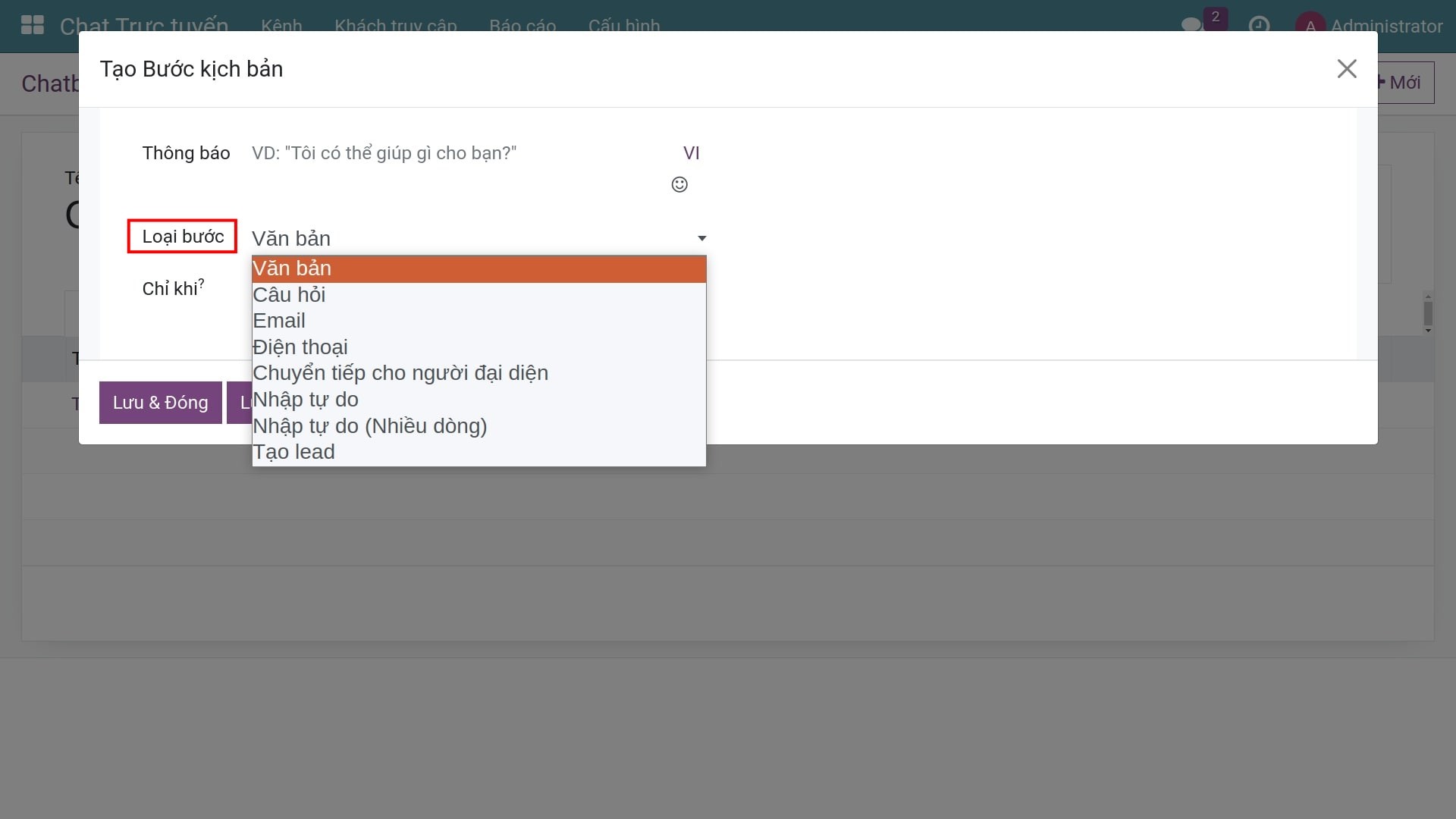 Chọn loại bước