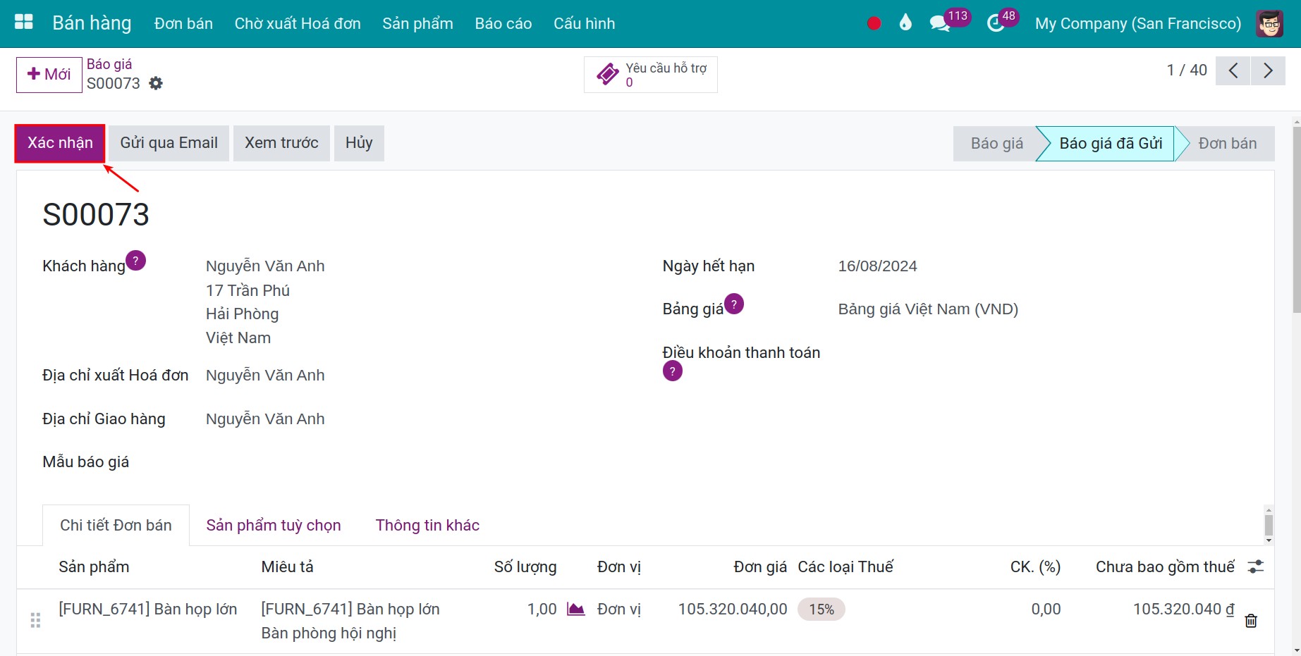 Xác nhận báo giá trên Viindoo