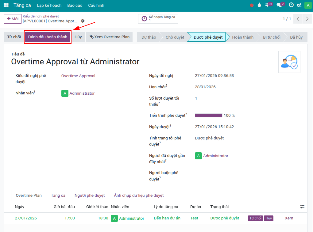 Mark as Done a compensatory time off