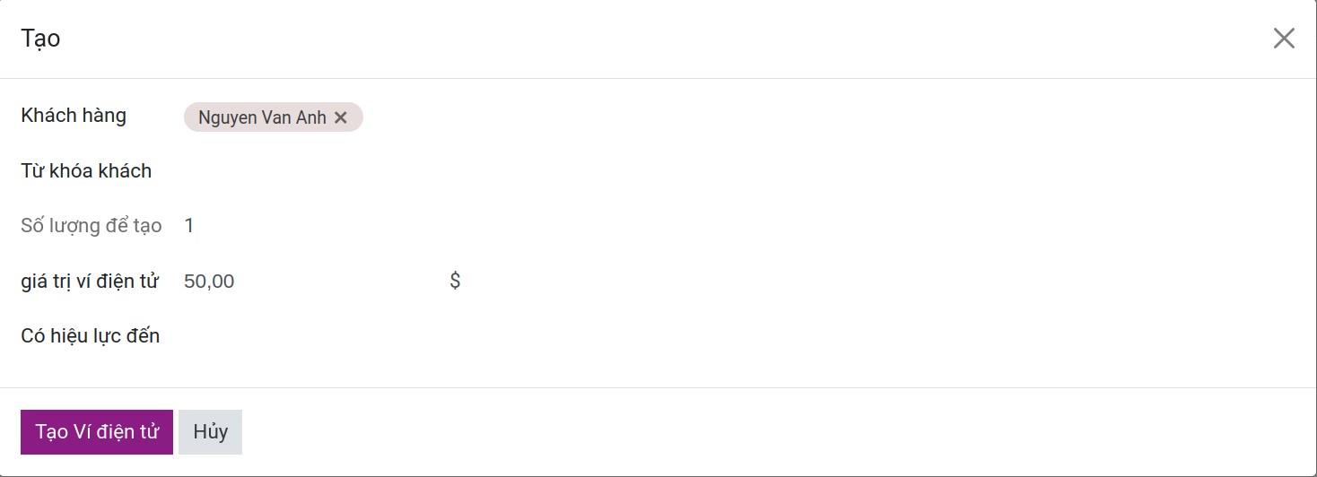 Thiết lập thông tin ví điện tử trong phần mềm Viindoo