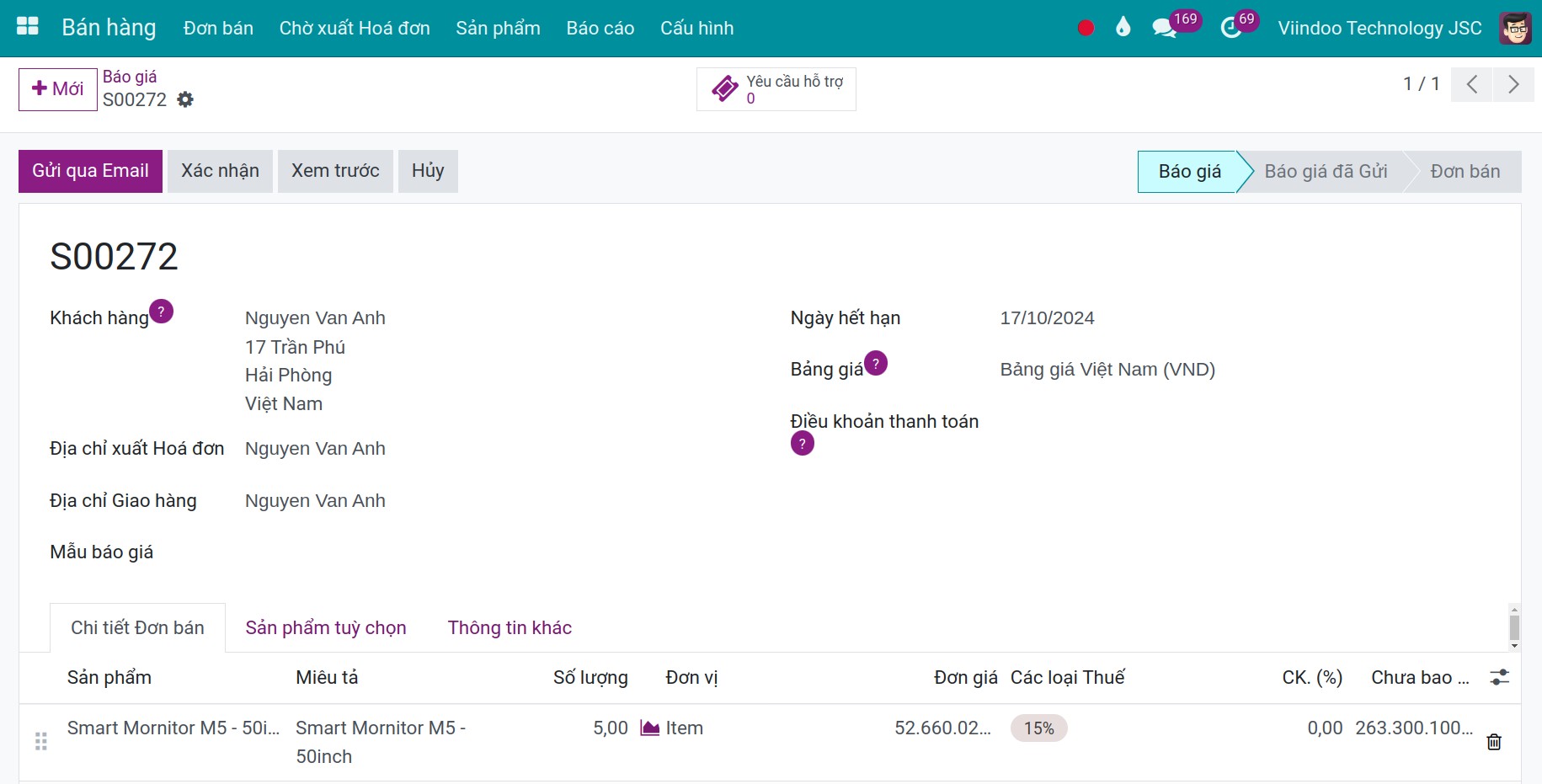 Tạo đơn bán hàng Kho vận Viindoo
