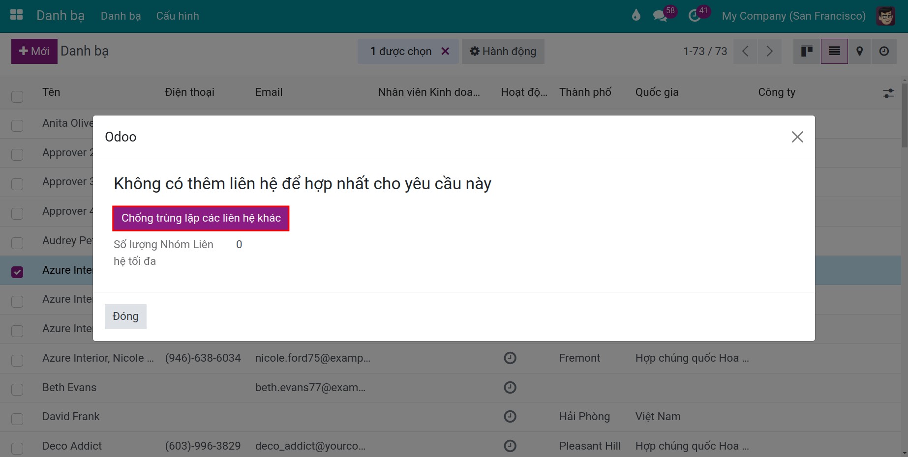 bấm kiểm tra các liên hệ trùng lặp khác