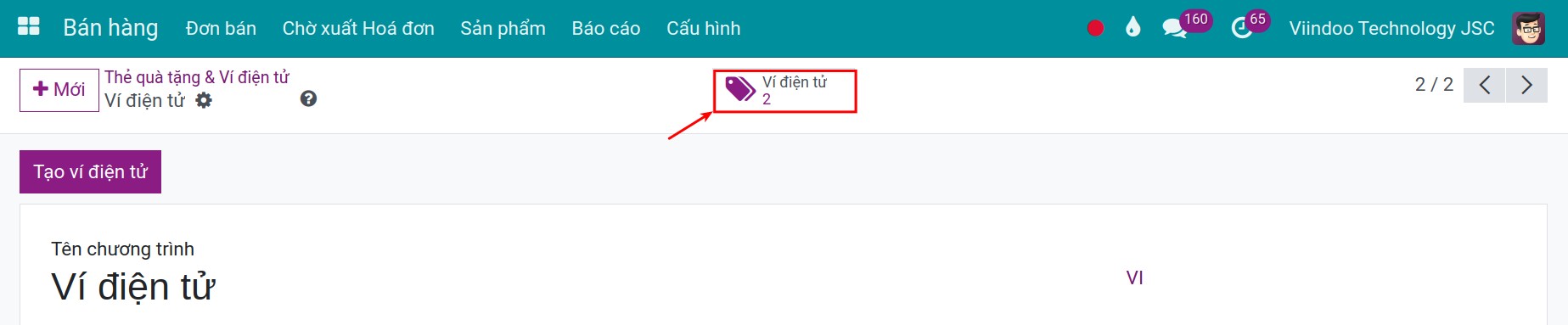 Xem các ví điện tử đã tạo