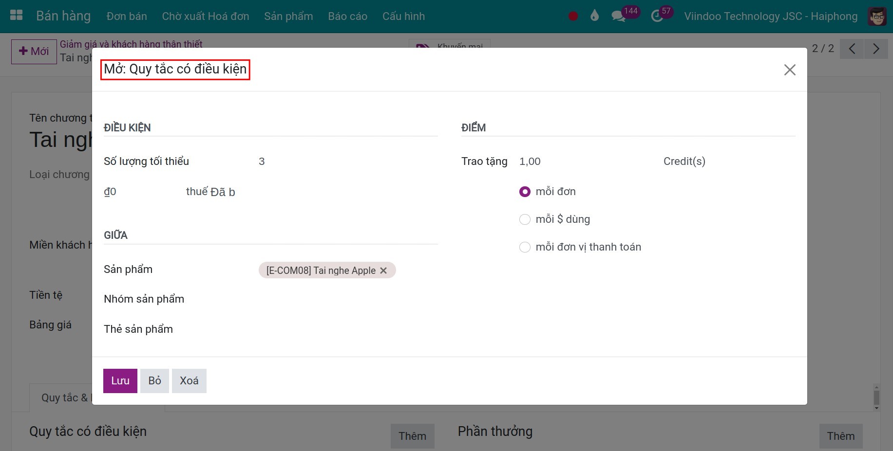Thiết lập quy tắc cho chương trình mua X tặng Y