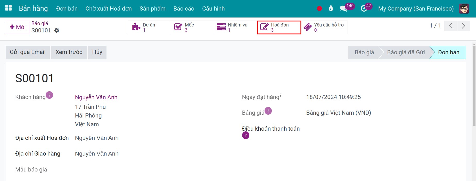 Kiểm tra lại số lượng hóa đơn đã xuất cho đơn bán.