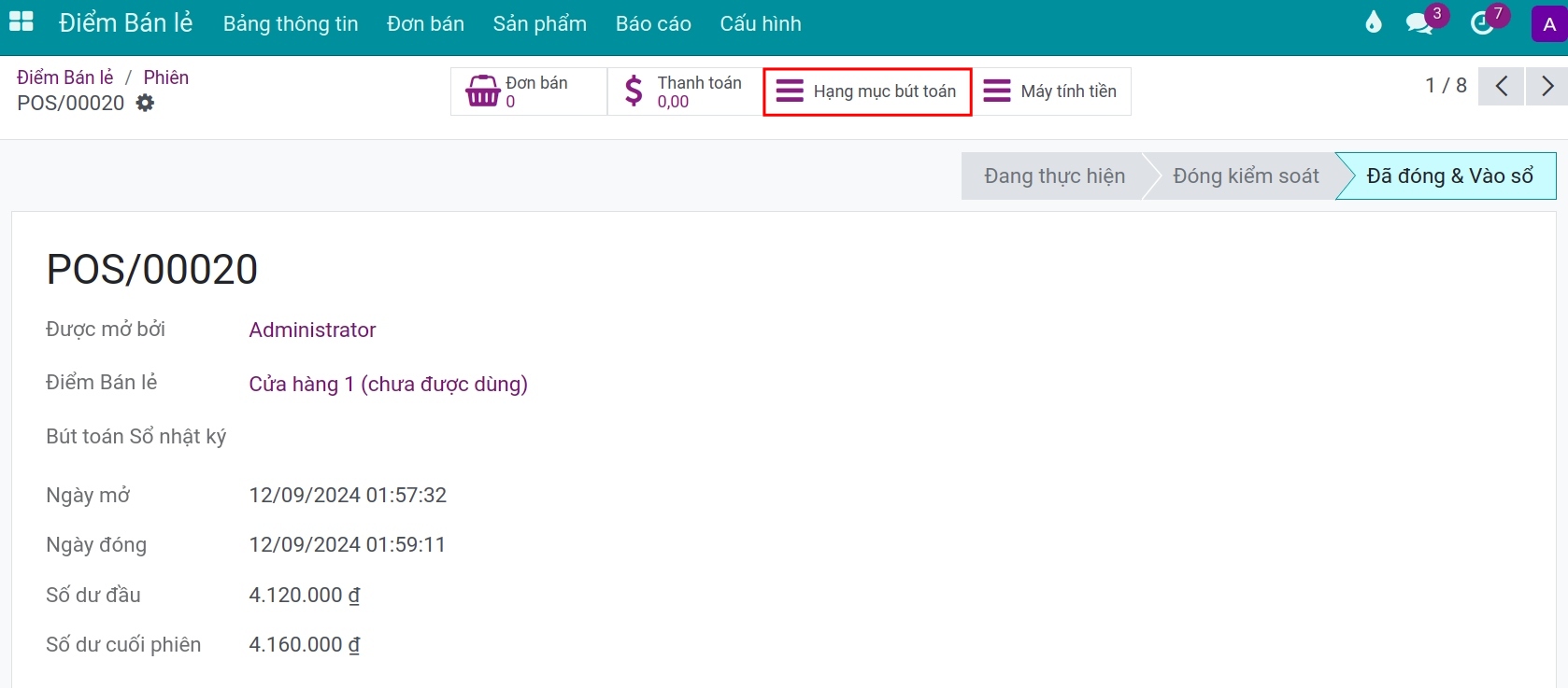 Bút toán chênh lệch Viindoo PoS