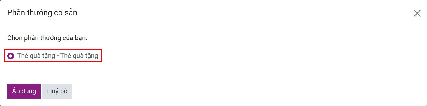 Nhập mã thẻ quà tặng hoặc ví điện tử trong Viindoo