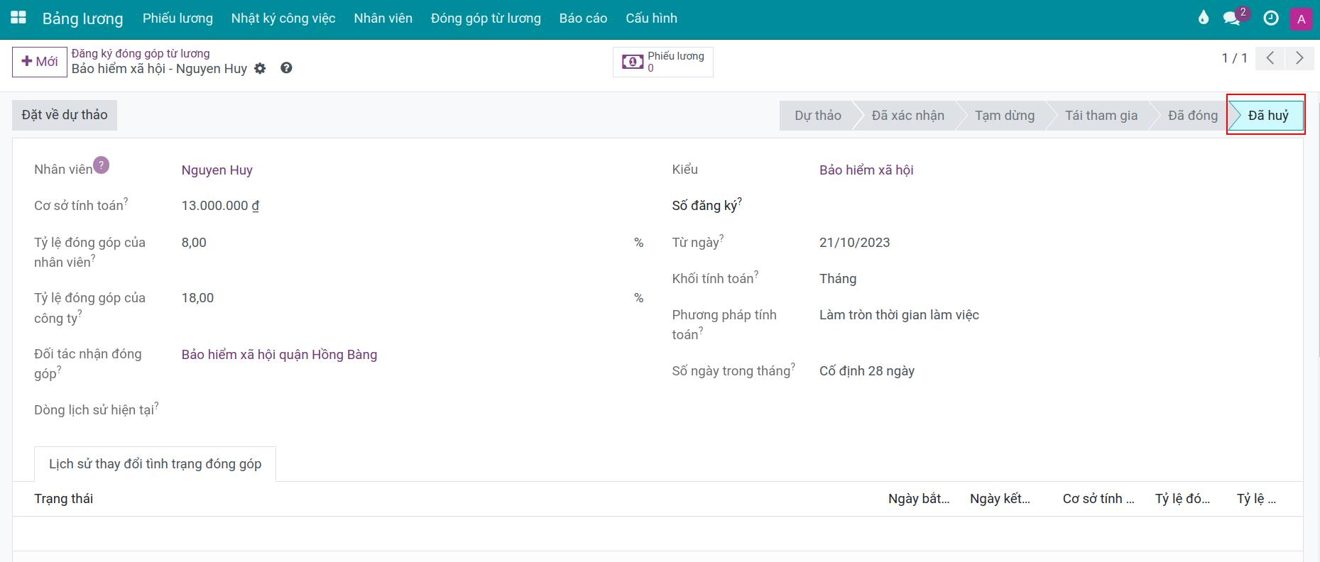 Hủy bản ghi đăng ký đóng bảo hiểm
