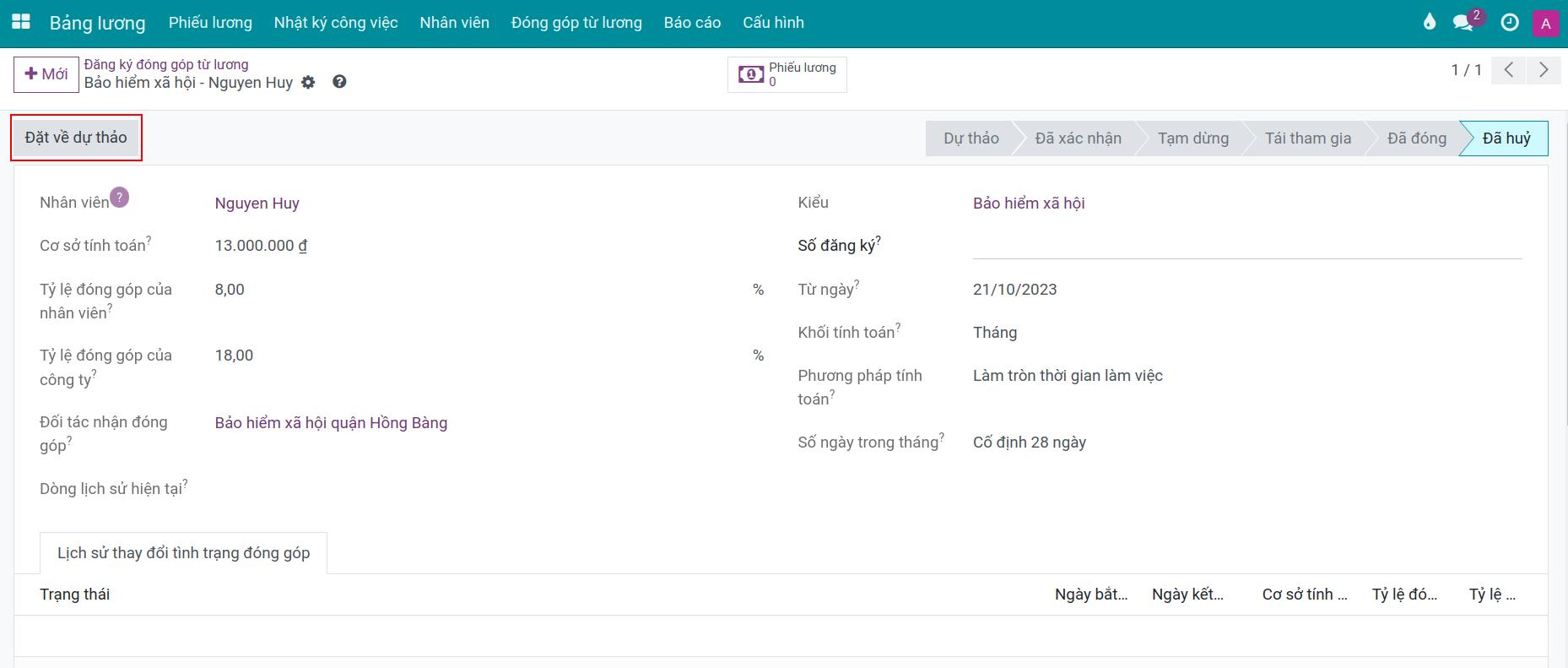 Đặt lại bản ghi về dạng dự thảo