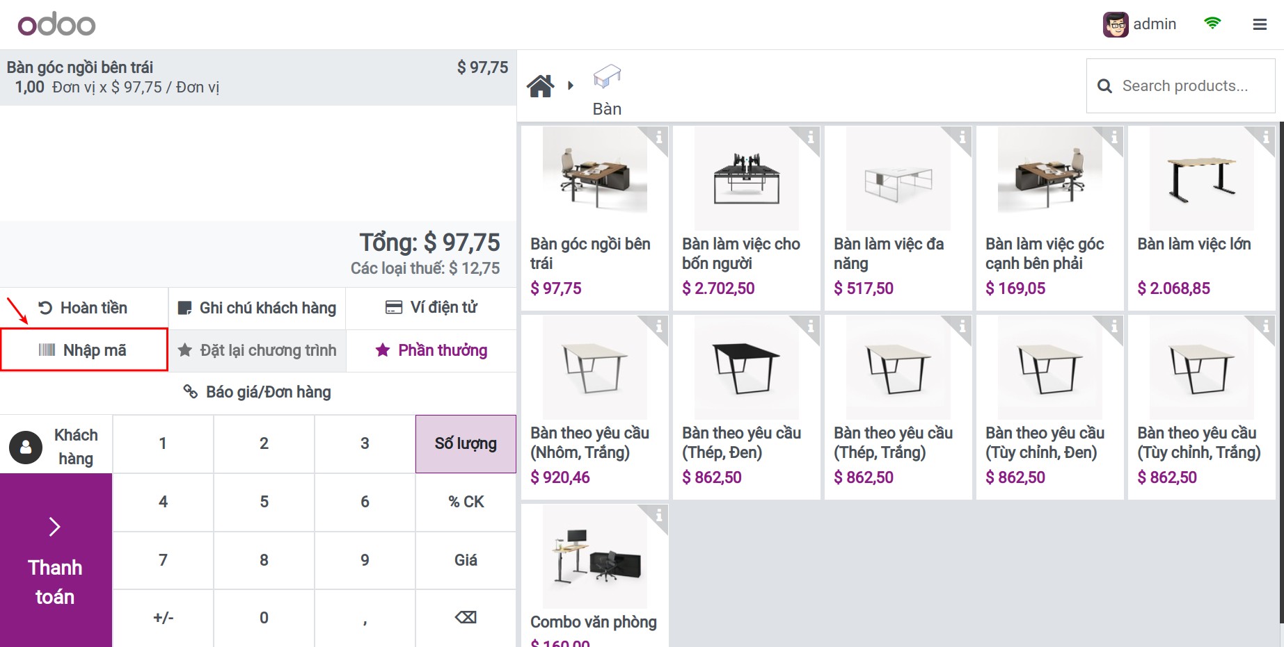 Nhập mã thẻ quà tặng hoặc ví điện tử trong Viindoo