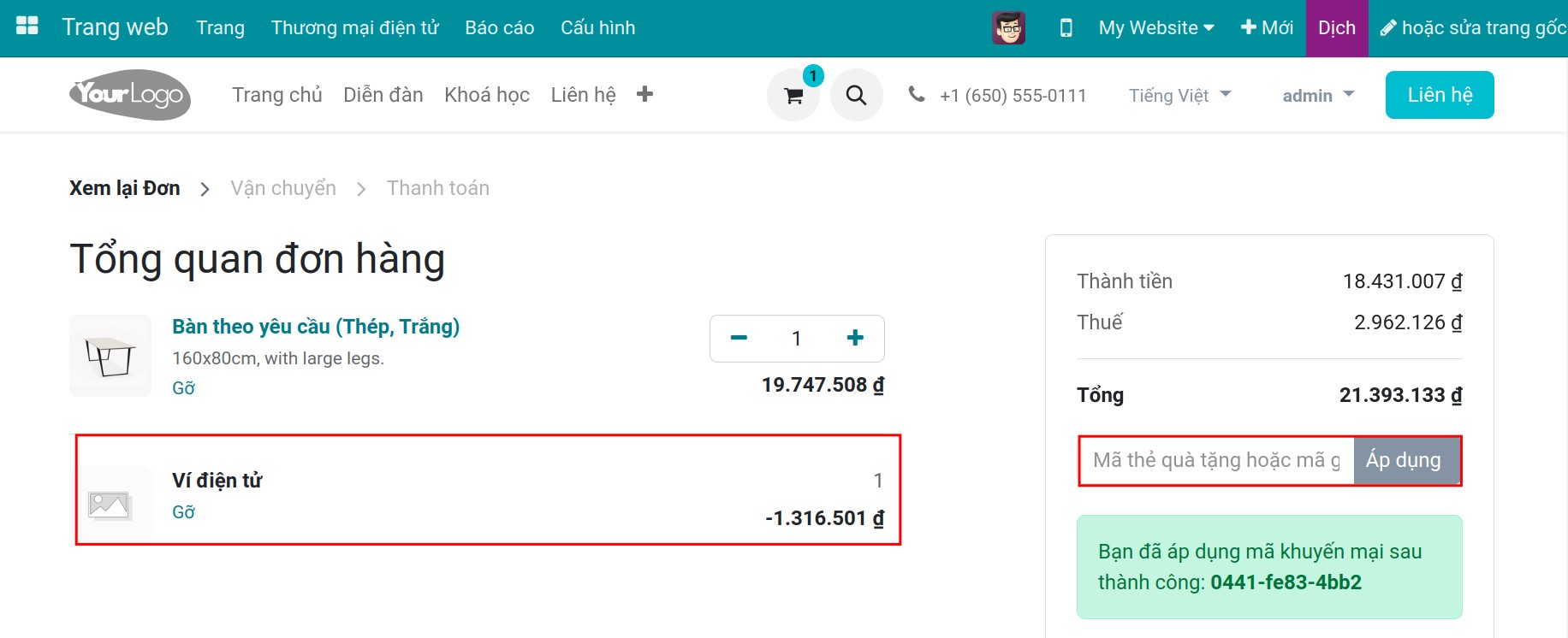 enter eWallet code on ecommerce done