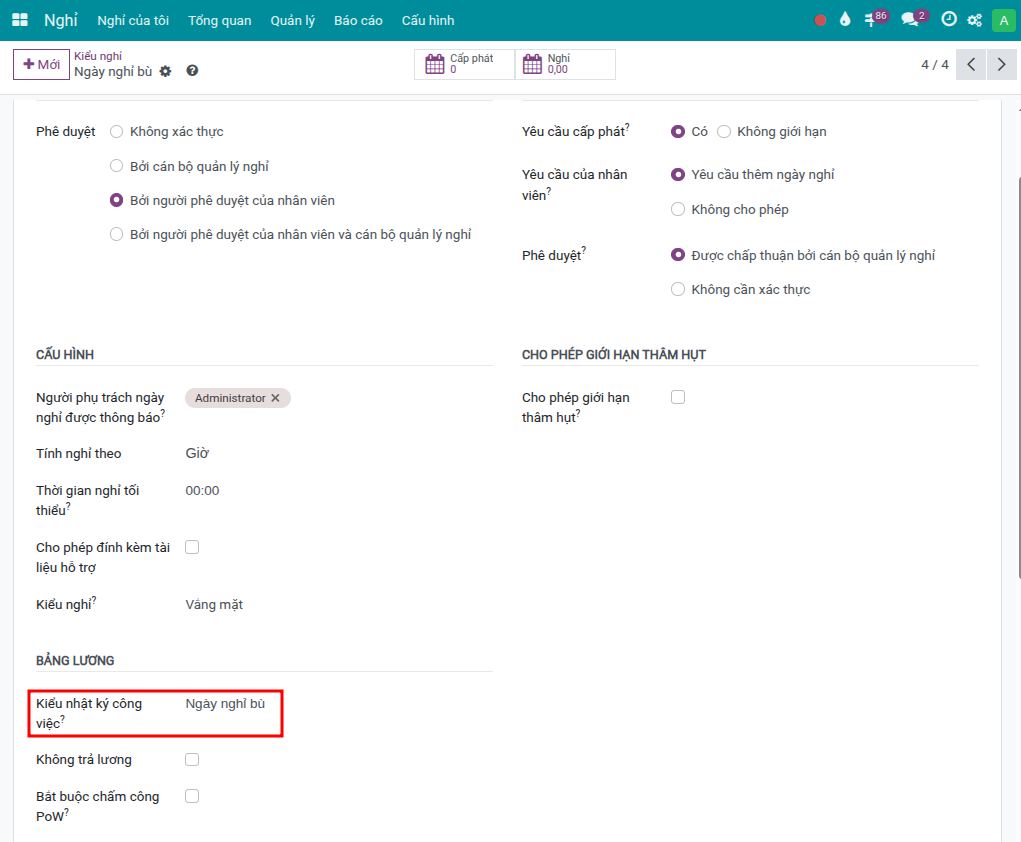 Cấu hình nghỉ bù