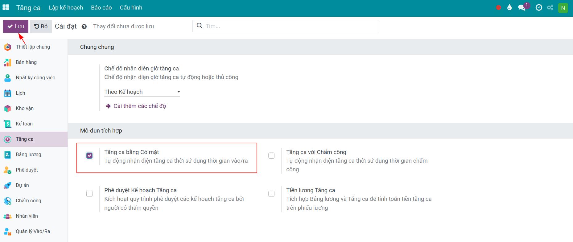 Tăng ca bằng có mặt