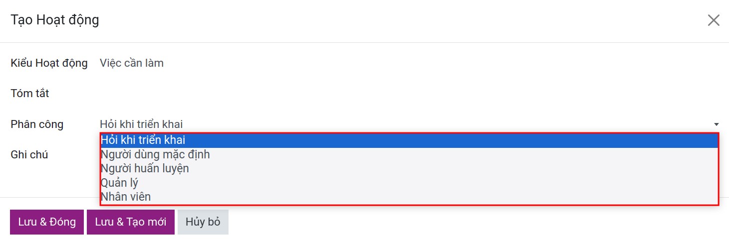 Chọn kiểu hoạt động
