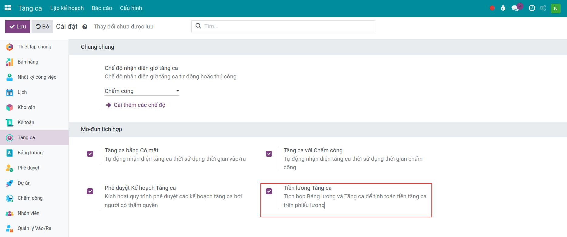 Bảng lương tăng ca
